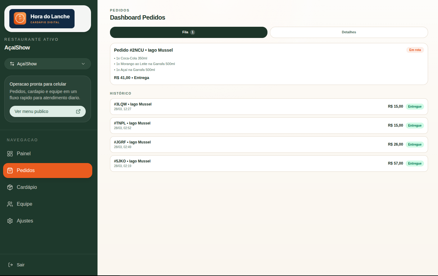 Orders dashboard — real-time kitchen view
